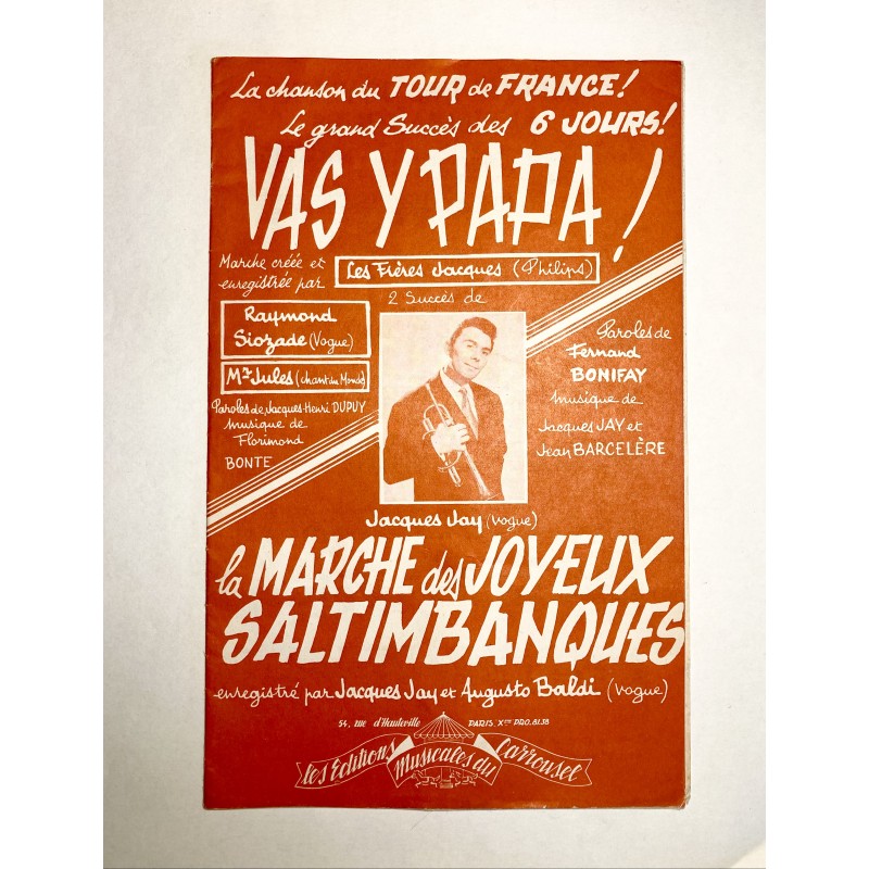 1957 - Partition "Vas y papa" La chanson du Tour de France par les Frères Jacques (Les éditions musicales du Carroussel)