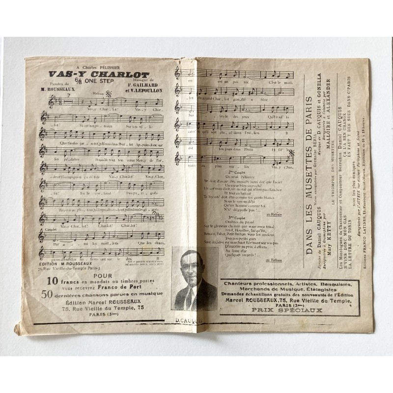 1930 - Partition " Vas-y Charlot" à Charles Pélissier - paroles M.Rousseaux - musique F.Gailhard - éditions M.Rousseaux (Paris)