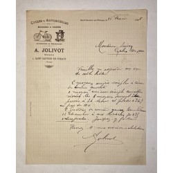 Cycles A. Jolivot à Saint-Sauveur-en-Puisaye (Yonne) - lettre à entête du 16 février 1925