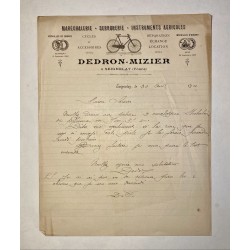 Cycles Dedron-Mizier à Seignelay (Yonne) - lettre à entête du 30 avril 1920