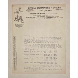 Cycles Bernasse à Toucy (Yonne) - Lettre à entête du 27 novembre 1936