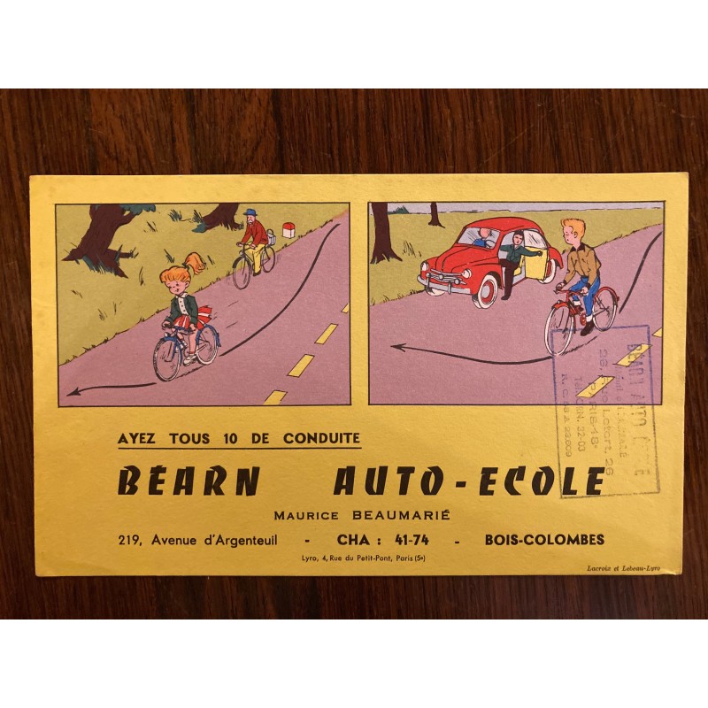 Buvard Béarn auto-école illustré de scènes de code de la route cycliste 3
