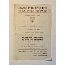 1954 - Vélodrome Municipal du Bois de Vincennes - Programme officiel du dimanche 20 juin 1954