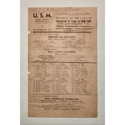 1942 - Velodrome de la Croix-de-Berny - Programme du 21 juin 1942