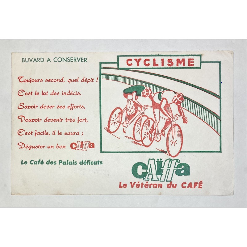 Buvard café Le Caïffa illustré d'une course cycliste sur piste