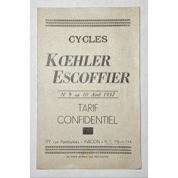 1937 - Tarif cycles Koehler...