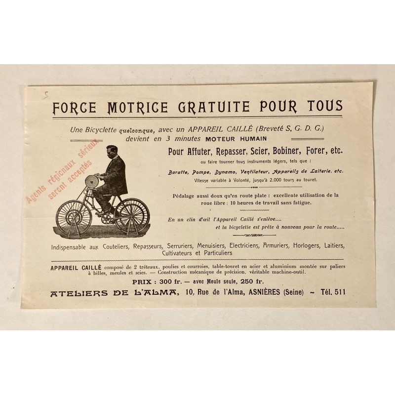 1921 - Feuillet Force Motrice Caillé à Asnières (Seine)