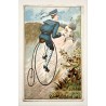 1890 (circa) - 3 chromos sur la confrontation entre un bicycliste et un taureau