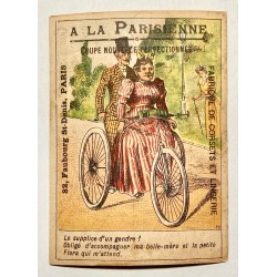 1890 (circa) - série de 4 chromos publicitaires thème cycliste (dont humour)  - A la parisienne (Paris)
