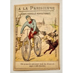 1890 (circa) - série de 4 chromos publicitaires thème cycliste (dont humour)  - A la parisienne (Paris)