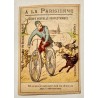 1890 (circa) - série de 4 chromos publicitaires thème cycliste (dont humour)  - A la parisienne (Paris)