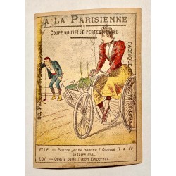 1890 (circa) - série de 4 chromos publicitaires thème cycliste (dont humour)  - A la parisienne (Paris)