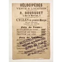 1895 (circa) - image devinette publicitaire pour le marchand de cycles A. Bousquet à Paris