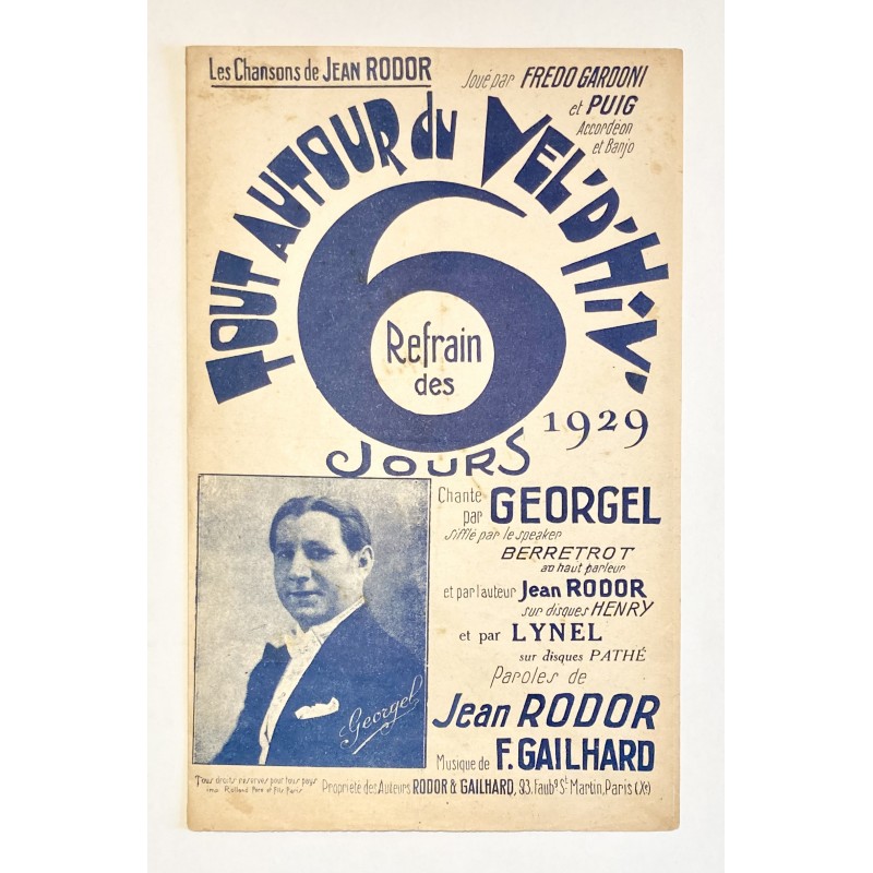 1929 - Partition "Tout autour du Vel' d'Hiv - refrain des 6 jours" de Jean Rodor - Musique de F. Gailhard
