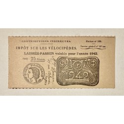 1942 - Impôt sur les vélocipèdes: Laisser-passer pour l'année 1942