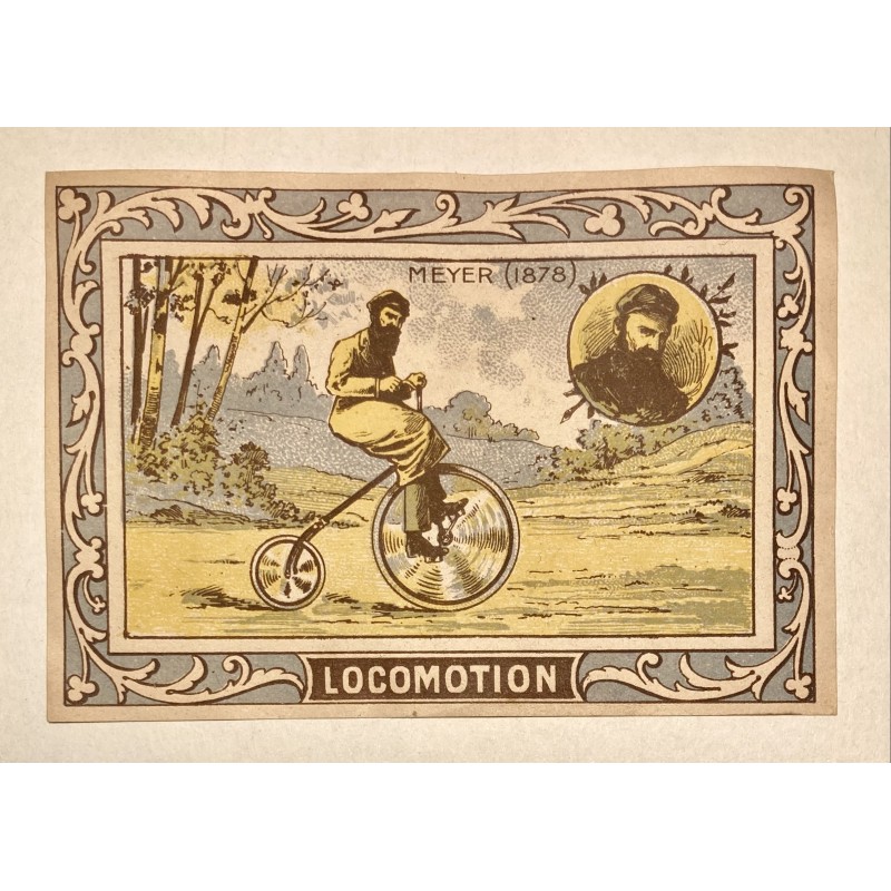 Date inconnue - Chromo représentant Meyer sur un grand bi en 1878