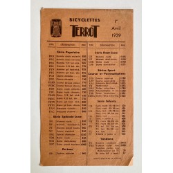 1939 - Feuillet tarif des...