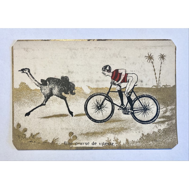 1900 (circa) - 3 chromolithographies publicitaires thème Cycliste (maison de confection "Aux deux nègres")