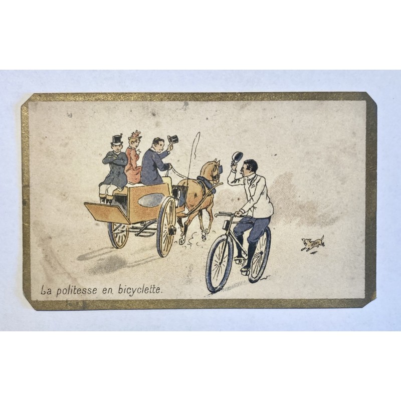 1895 (circa) - Chromolithographie "La politesse à bicyclette"