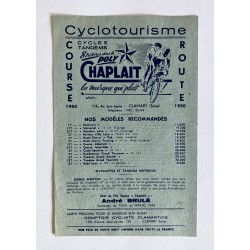 1950 - Feuillet tarif Cycles Chaplait à Clamart (Seine) - avec publicité pour la Pédale SECAM type Piel au dos