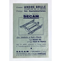 1950 - Feuillet tarif Cycles Chaplait à Clamart (Seine) - avec publicité pour la Pédale SECAM type Piel au dos