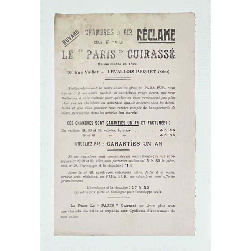 Buvard Chambres à air du pneu Le "Paris" Cuirassé à Levallois-Perret (Seine)