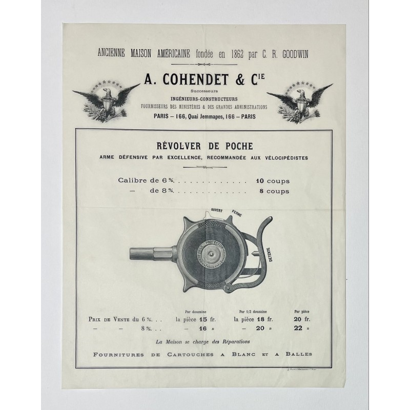1894 - Feuillet revolver de poche pour vélocipédistes "protector" - A. Cohendet & Cie à Paris