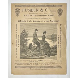 1890 (circa) - Dépliant grand format Cycles Humber - Usines à Beeston, Coventry & Wolverhampton (angleterre)