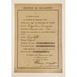 1941 - Récépissé de déclaration d'une bicyclette - Loiret  (6 exemplaires différents)