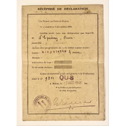 1941 - récépissé de déclaration d'une bicyclette - Seine et Marne