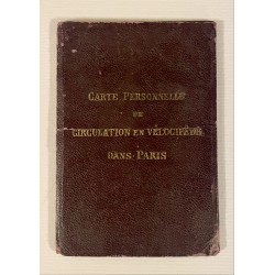 1896 - carte personnelle de circulation en vélocipède dans Paris