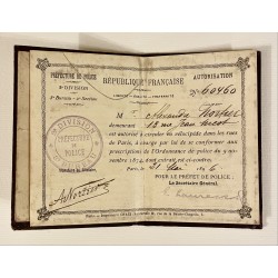 1896 - carte personnelle de circulation en vélocipède dans Paris