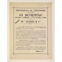 1894 - Feuillet selles et accessoires Lamplugh de Birmingham (Angleterre) - revendus par La Métropole à Paris (Marié & Cie)