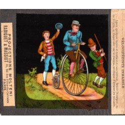 1890 (circa) - Serie de plaques de verre pour lanterne magique - Vélocipédiste inhabile