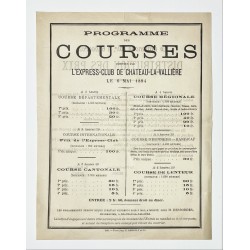 1894 - Programme des courses organisées par L'Express-Club de Chateau-la-Vallière (Indre et Loire) le 6 mai 1894