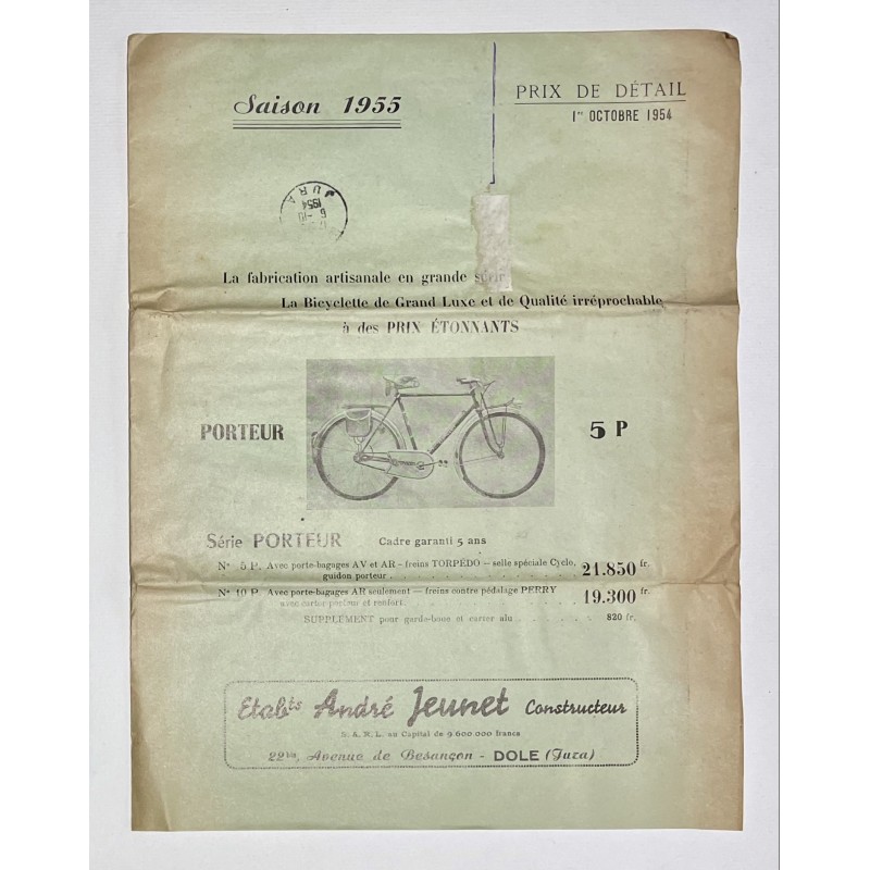 1955 - dépliant Cycles Captivante (Ets André Jeunet) à Dole (Jura)