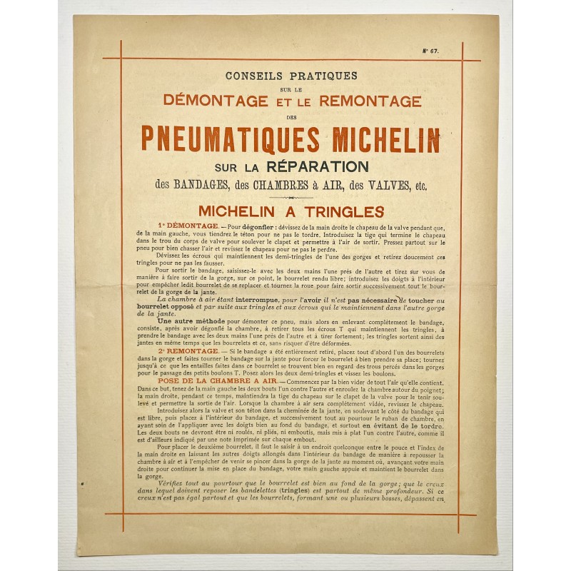 1894 - Feuillet recto verso sur l'utilisation des pneumatiques Michelin à Clermont-Ferrand (Puy-de-dôme) - (document 67)