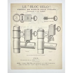 1896 (circa) - Feuillet recto verso pour le Bloc-vélo (antivol de la fabrique Charles Dény) à Paris