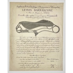 1893 - supplément n°1 au catalogue Lewis Barnascone à Paris - pour une selle genre Hammock