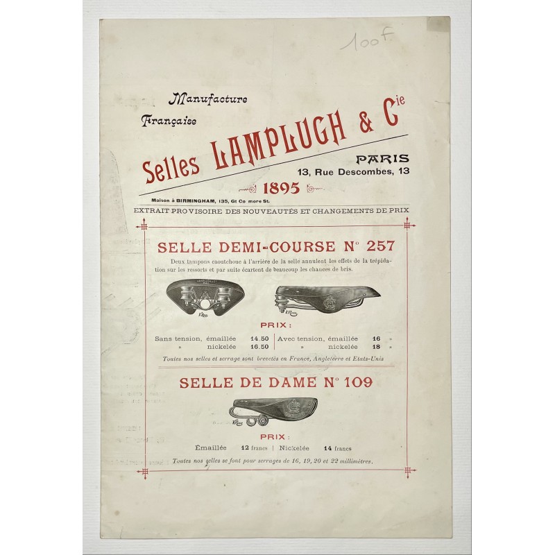 1895 - catalogue selles Lamplugh & Cie à Paris
