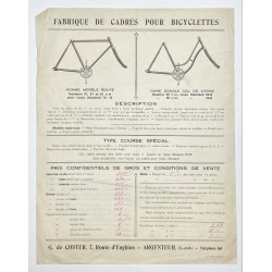 1920 (circa) - catalogue G. de Coster à Argenteuil (Seine-et-Oise) - fabrique de cadres pour bicyclettes