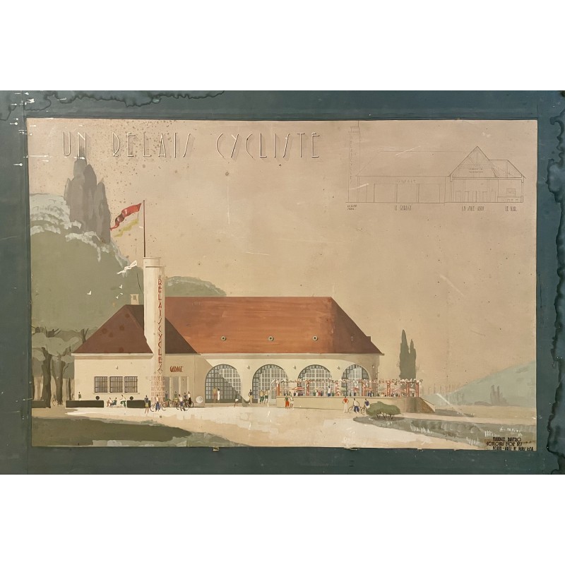 1938 - Peinture "Un relais cycliste" par Maurice PAVERO