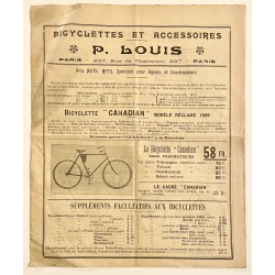1909 - catalogue P. Louis (cycles Canadian - New-Albany - Salvator - Americana) à Paris
