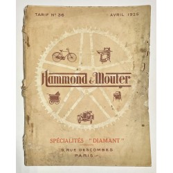 1925 - Tarif Album Hammond & Mouter ( Cycles Ontario - Pièces Diamant) à Paris
