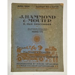 1924 - Tarif Album J. Hammond & Mouter (Cycles Ontario - pièces Diamant) à Paris
