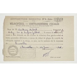 1944 - Amende pour défaut de plaque fiscale (modèle des années 30 mais utilisé en 1944)