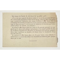 1944 - Amende pour défaut de plaque fiscale (modèle des années 30 mais utilisé en 1944)
