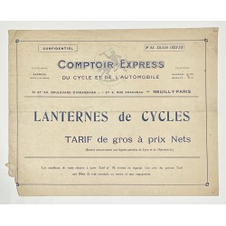 1922 - 1923 - Catalogue Lanternes de Cycles du Comptoir-Express du cycle et de l'automobile à Neuilly-sur-Seine et Paris