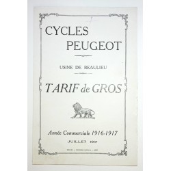 1917 - Tarif de Juillet 1917 des Cycles Peugeot à Beaulieu (Doubs)