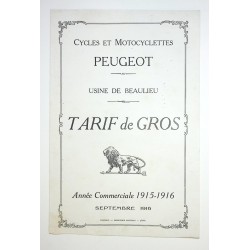 1916 - Tarif de Septembre 1916 des Cycles Peugeot à Beaulieu (Doubs)